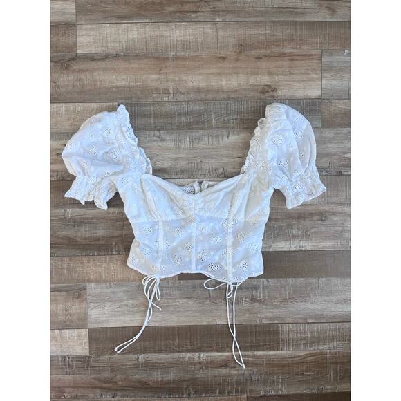 For Love & Lemons White Cotton Lace Prairie Corset Eyelet Top Size M - Picture 1 of 5